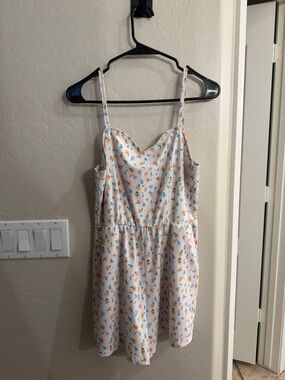 Pink Lily White Sundress with Orange and Blue Floral Print